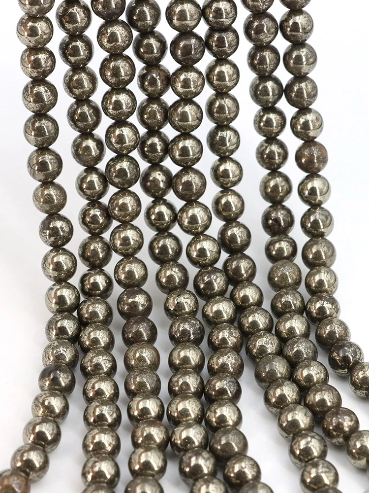 Perles rondes en Pyrite naturelle, 4/6/8/10mm, perles d'espacement amples pour la fabrication de bijoux, fournitures de bricolage, Bracelets de guérison énergétique, accessoire