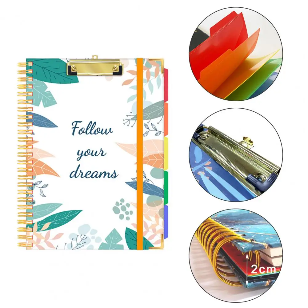 Clipboard Folio with Side Pockets Colorful Label Index Spiral Document File Folder with Clipboard Folio Organize Store Present