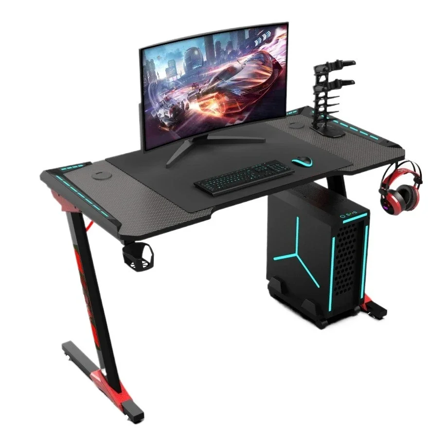 Latest Modern Z Shaped RGB Led Light Gaming Computer Table Desk Wholesale Custom Black Cheap Gamer Desks