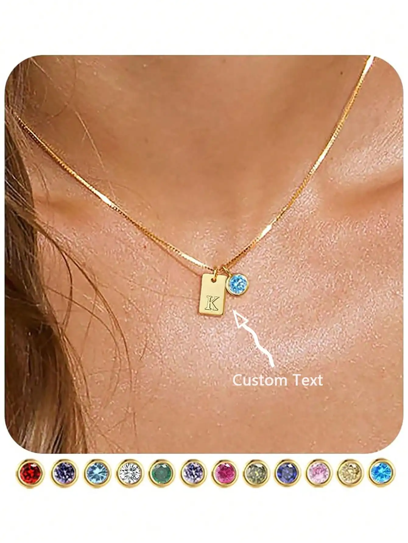 

Позолоченное ожерелье с подвеской-инициалом и камнем по месяцу рождения, регулируемая цепочка для женщин