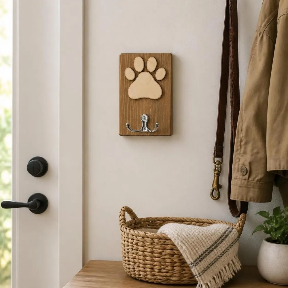 Unique Wooden Dog Paw Wall Hook Personalized Handmade Dog Lead Holder Durable Rustic Paw Print Hanger Dog Lovers Gift