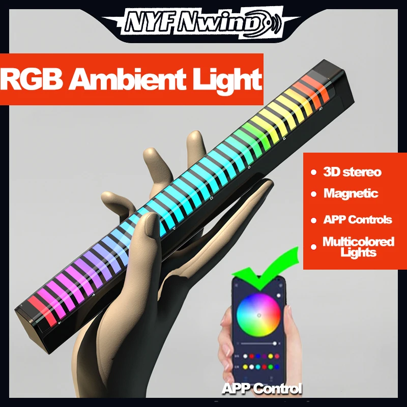 3D Screen Atmosphere Light Bar Car Air Outlet Aromatherapy Atmosphere Lamp 18 Modes Adjustable 17 RGB LED Rhythm Pickup Lamp 