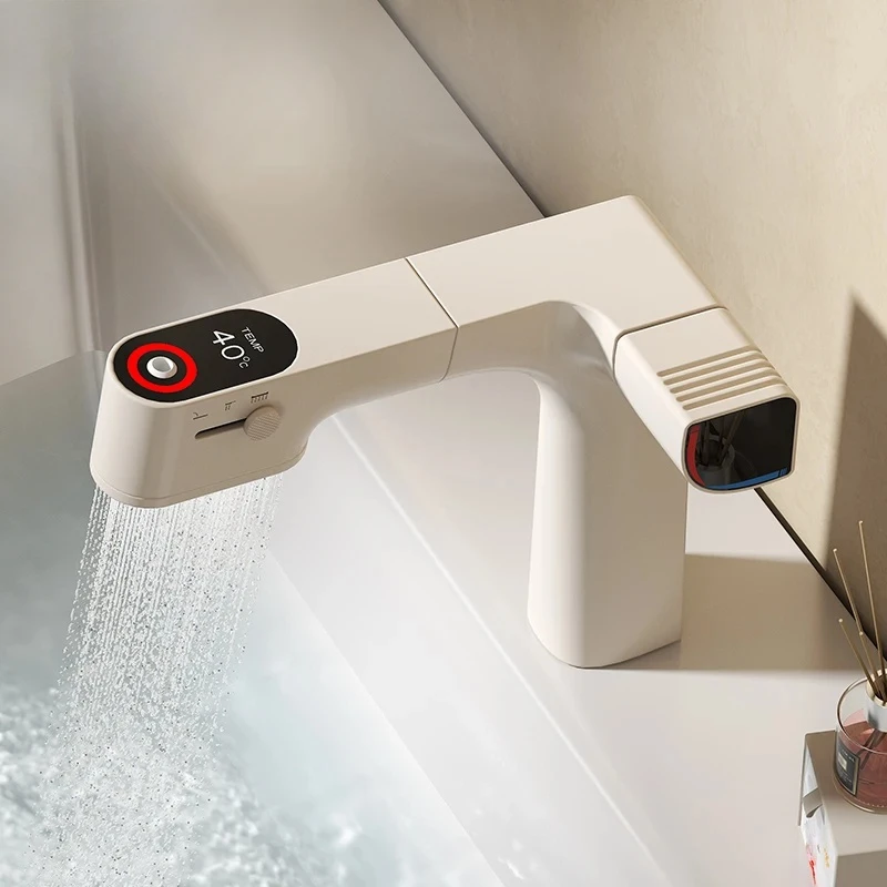 Rubinetti da bagno purificati Rubinetto con filtro dell'acqua estraibile Miscelatore per lavabo bianco Rubinetto per lavabo Display gourmet Rubinetteria in ottone Gru