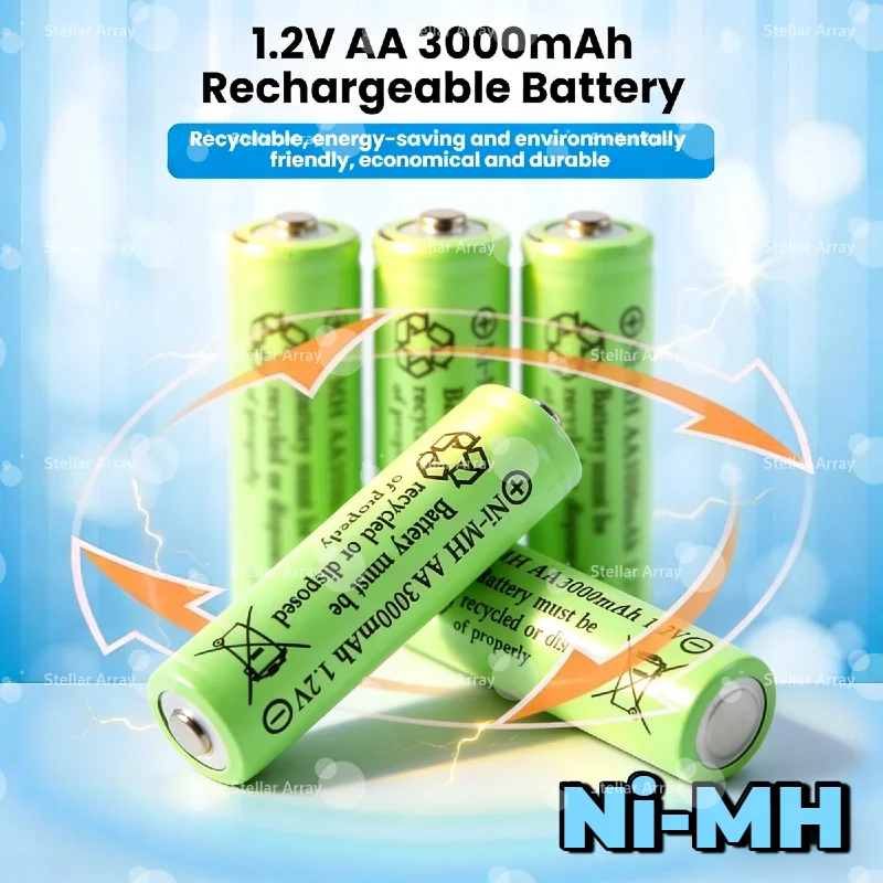 

Rechargeable AA Battery NiMH 3000mAh High Power 1.2V for Solar Light, Flashlight, Camping Lantern, Torch Light