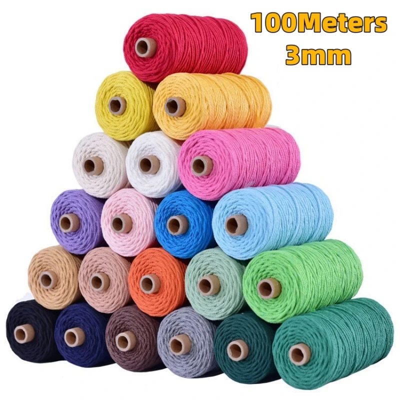 110 Yards handgemachte Boho Dekor 3 mm 100 % bunte Baumwolle Schnur Seil Faden gedrehte Makramee Schnur DIY Home Hochzeit Dekoration Versorgung