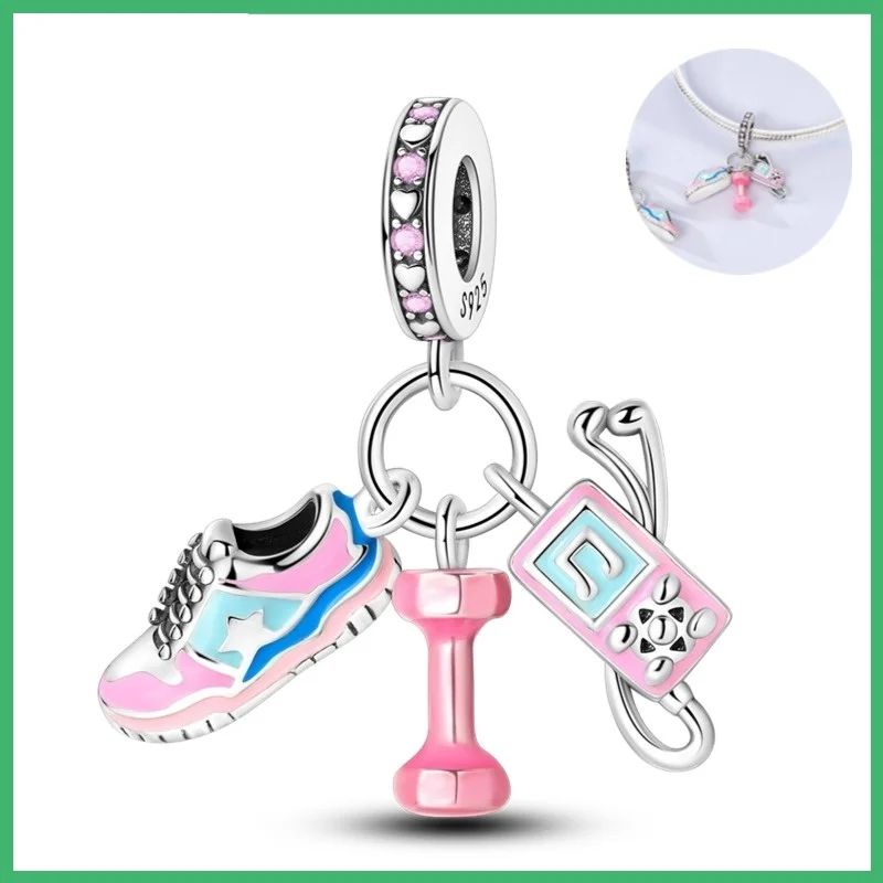 925 Sterling Silver Butterfly dumbbell Charms Pendant with Cubic Zirconia,Fit DIY bracelet necklace Gift for Her,Colgante Plata