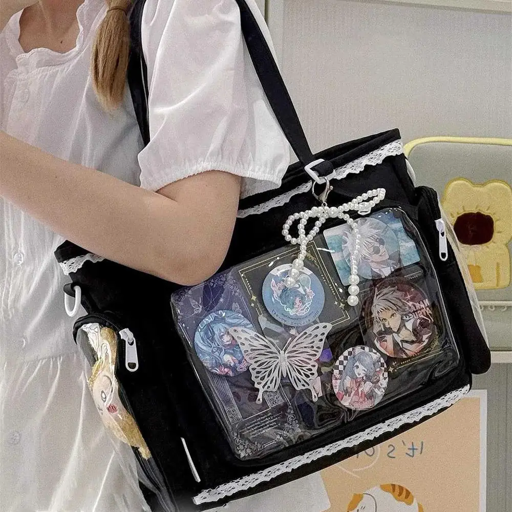الدانتيل الشفاف حقيبة كروسبودي الحلو Ins فتاة لينة فتاة حقيبة كتف Y2K JK زي Ita حقيبة كبيرة سعة طالب حمل حقيبة