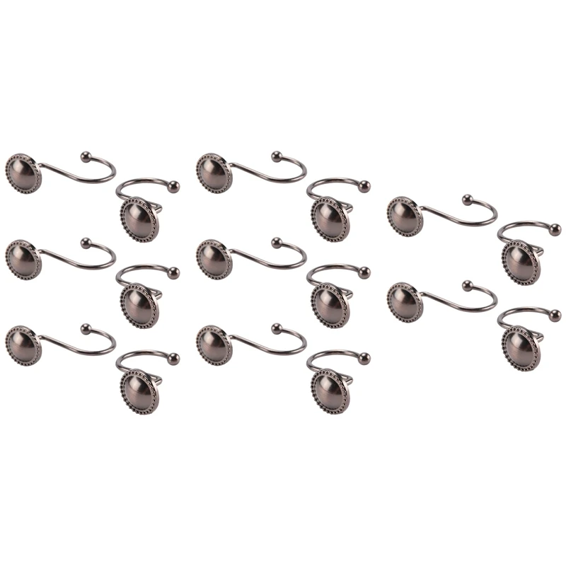 Shower Curtain Hooks Oil Rubbed Bronze,Rustproof Decorative Shower Curtain Rings,16 Pcs, Bronze