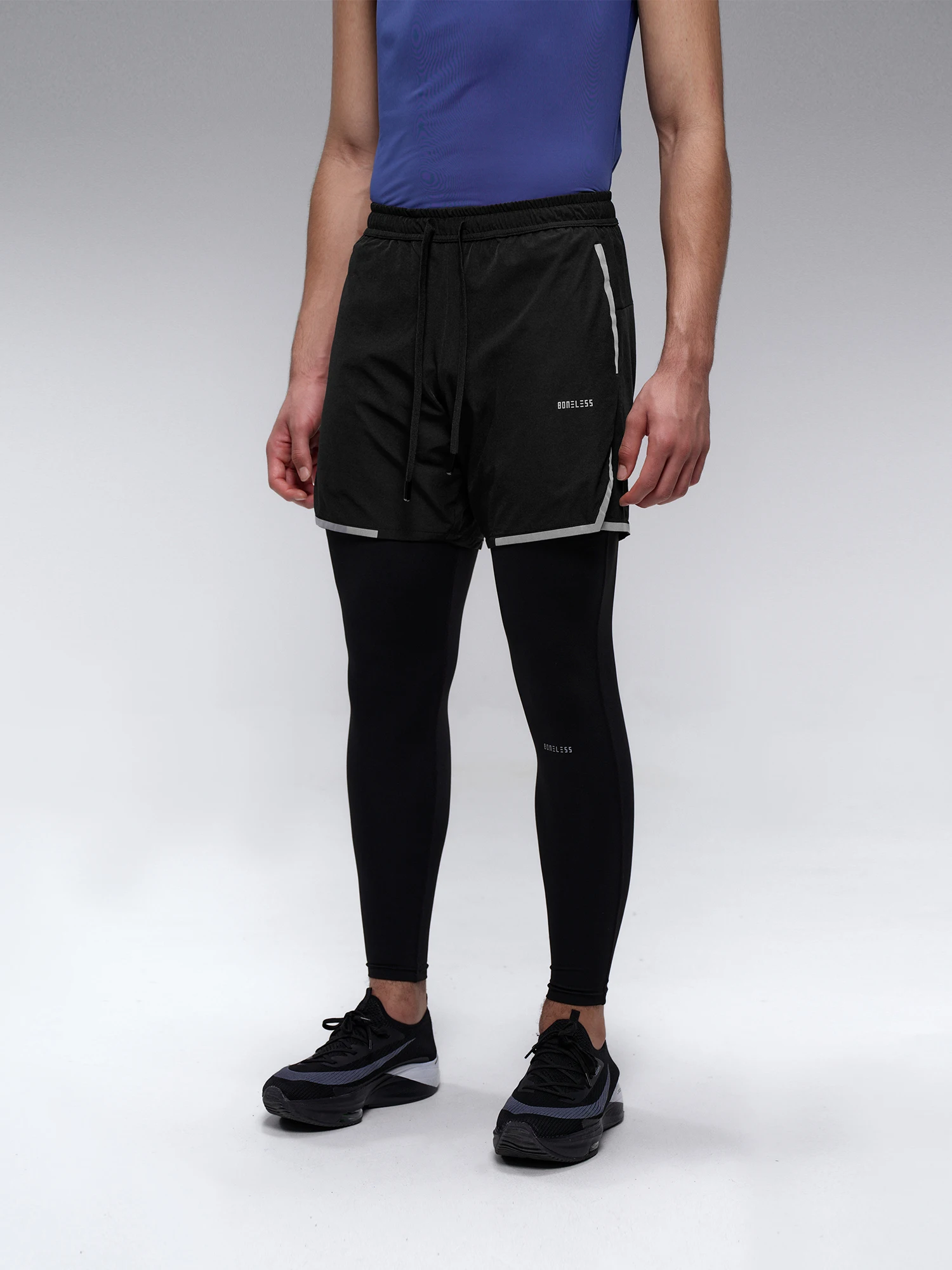 BONEL Sport Series Split Running orts Dstring Reflective Strip Breathable Loose Fitn Four-Quarter Pants