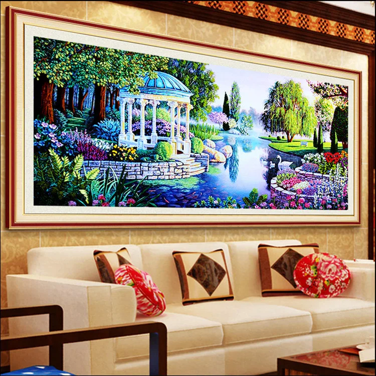 

136cm Big Size Needlework Ribbon Cross stitch Set for Embroidery kit,Garden Lake Landscape Cross-Stitch Painting Birthday Gift