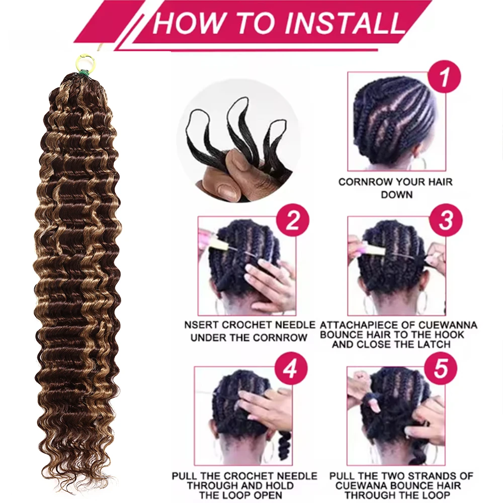 4/27 Ombre Deep Wave Feather Crochet Human Hair Bundles Reusable Highlight Deep Curly Crochet Hair Extensions