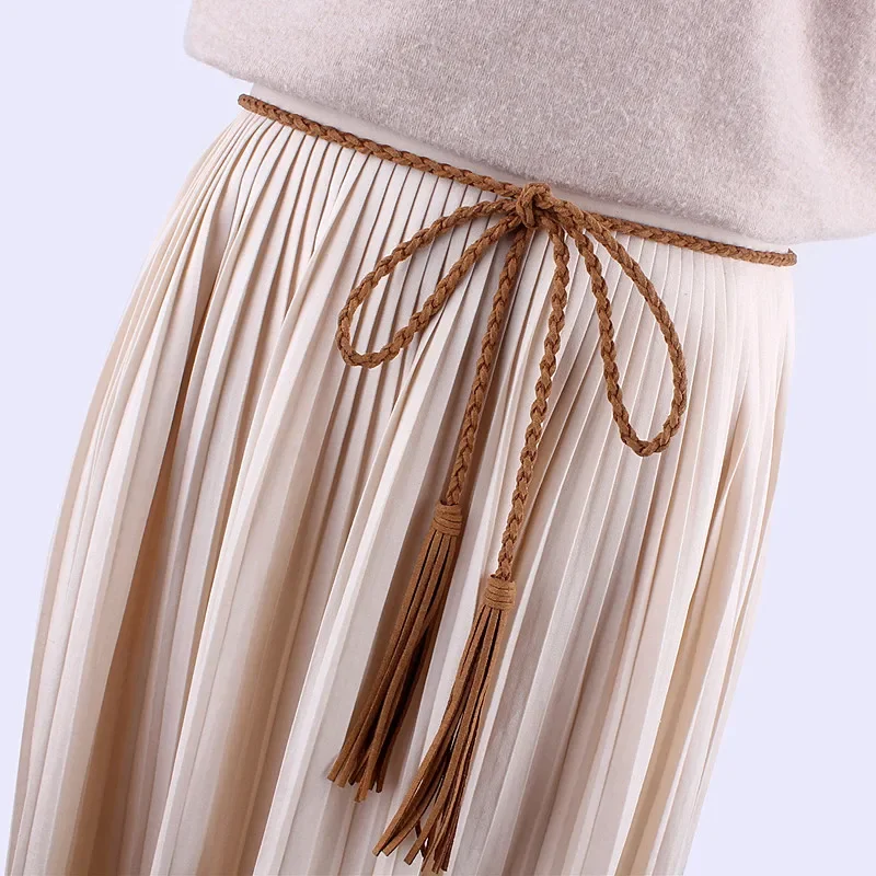 fashion women waist tassel Braided Twist weaving belt knitted decorated rope for dresses shirt