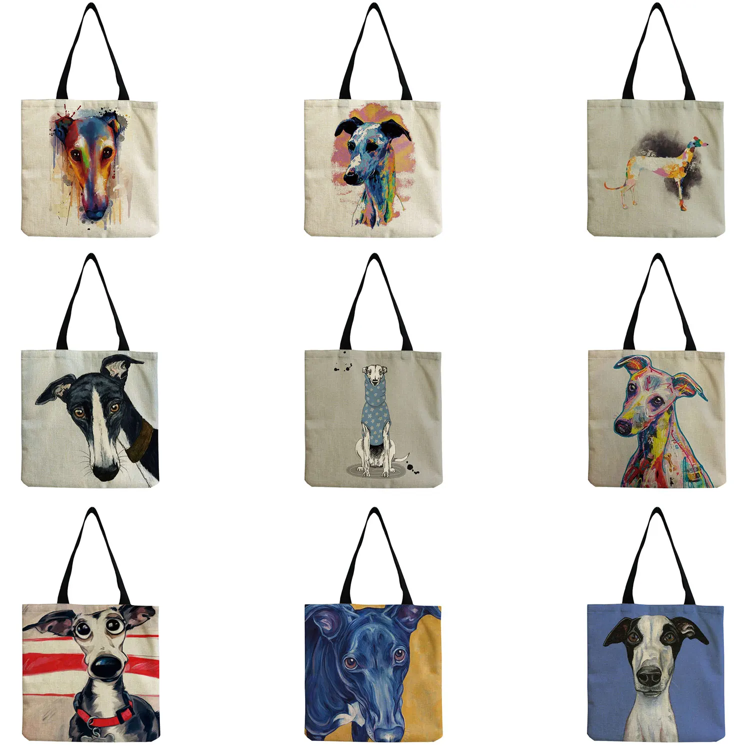 

Personalized Oil Painting Greyhound Dog Prints Totes Bags Designers Eco Durable Shopping Travel Sport Bags Women Casual Handbag