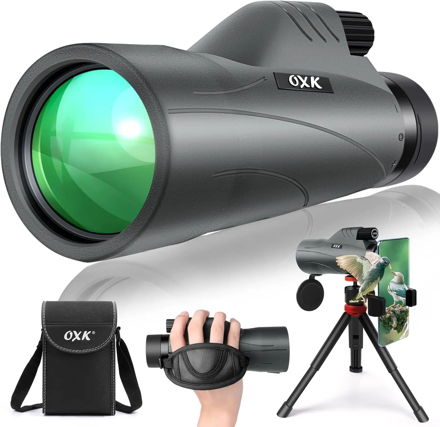 12x56 Power Monocular Telescope with Smartphone Adapter Tripod Bag, Lightweight Monoculars for Adults with BAK4 Prism & FMC Lens