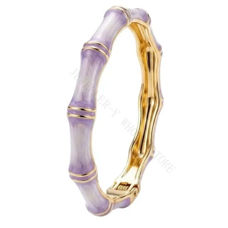 R7UF Bamboo-Inspired Hinged Bracelet with Painted Marbled Finish, Alloy Bangle Jewelry for Daily Styling, Party Looks, Gifts