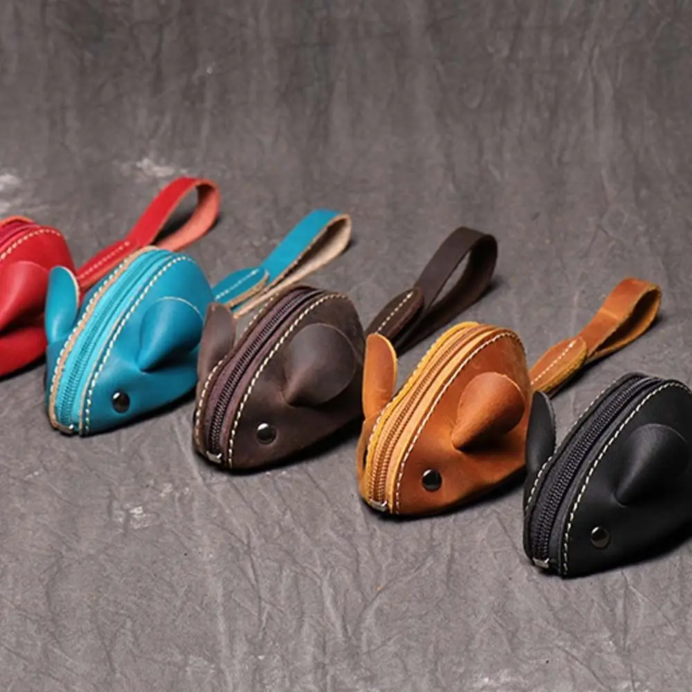 Portable Retro Mouse Purse Cute Leather Zipper Key Bag Fashion Storage Bag Unisex