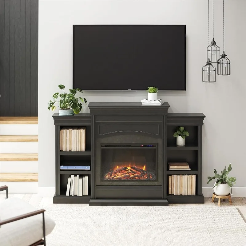 

Electric fireplace with mantel, shelves, replaceable fireplace built-in heater, remote control, timer