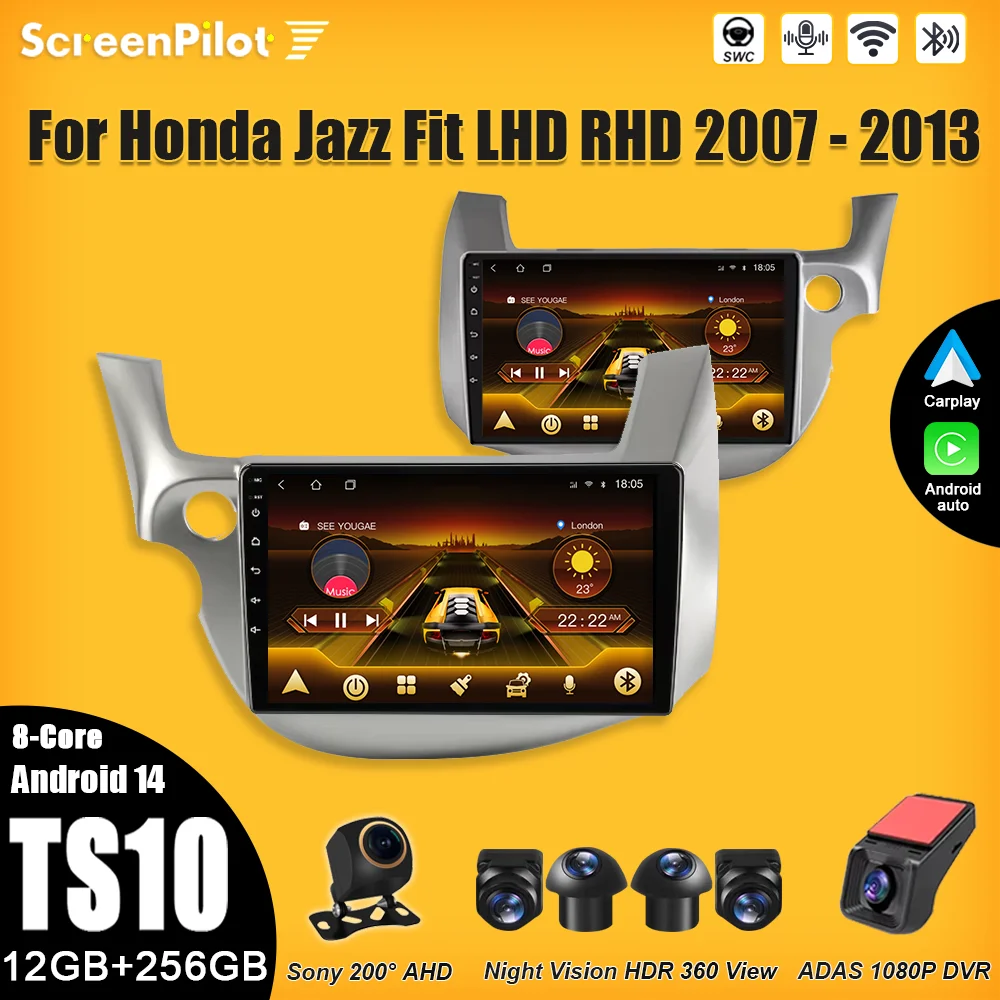 Car Android For Honda Jazz Fit LHD RHD 2007 - 2013 Multimedia Video Player 2 din  GPS Navigation Bluetooth Touch Screen Wifi 5G