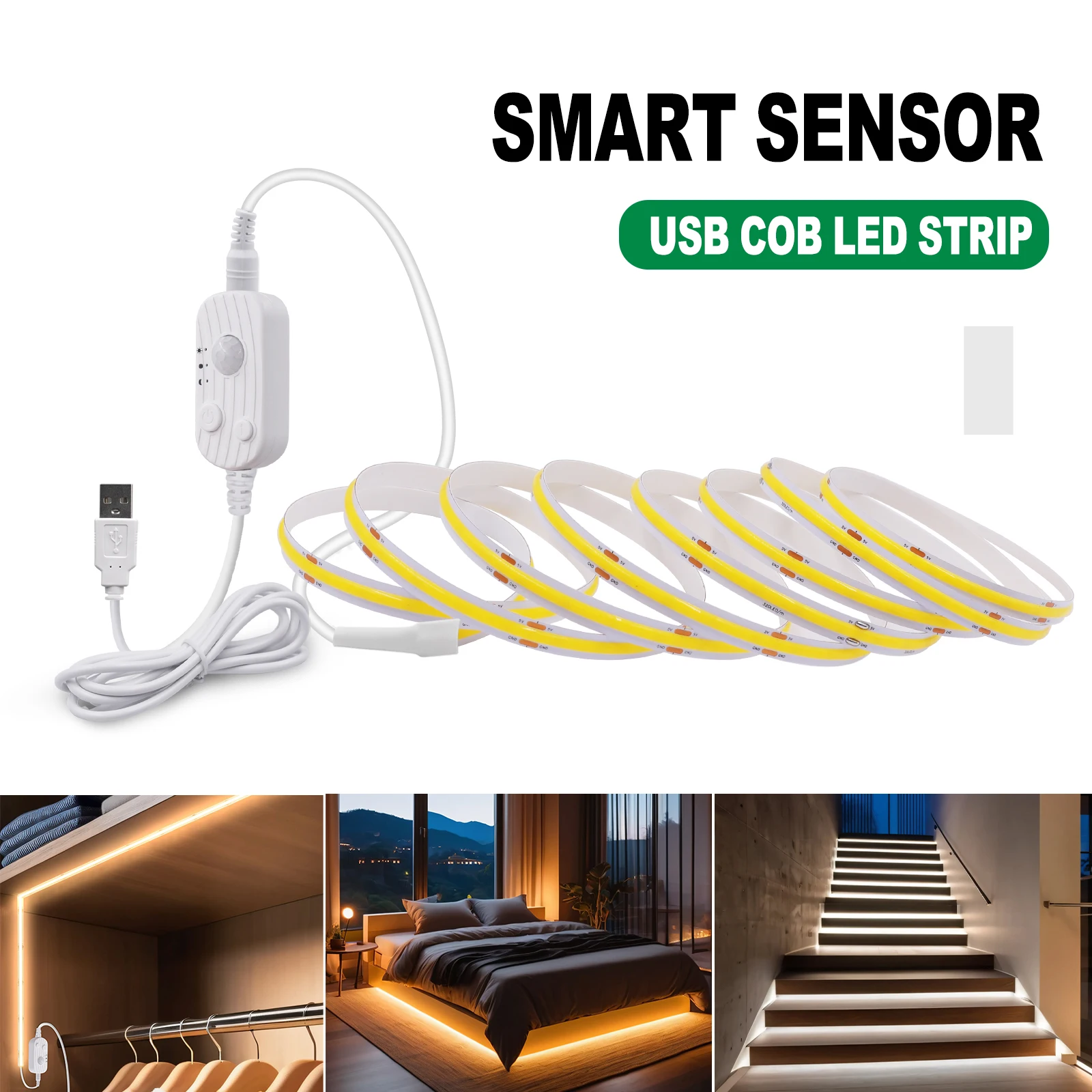 3MM 5MM 8MM 5V COB Led Strip met PIR Bewegingssensor Inductie Nachtlampje AAA Batterij USB Aangedreven Tape voor Kast Garderobe Kamer