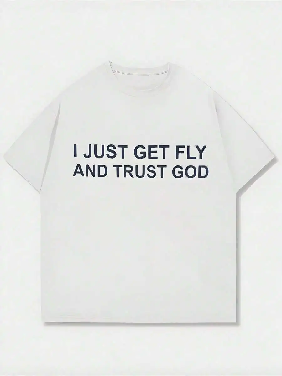Fly And Trust God Statement Graphic,Casual Print,Comfortable And Versatile,Letter Pattern Pure Cotton 220g Printed T-Shirt,Unisex Style