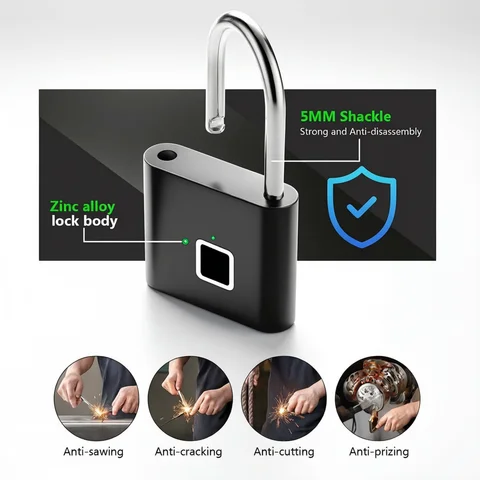 KERUI Fingerprint Lock Keyless USB Charging Smart Padlock Waterproof Door Lock 0.2sec Unlock Portable Anti-theft Padlock Zinc