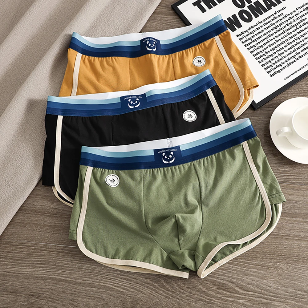 

3PCS/Pack 7A Antibacterial Big U Mesh Breathable Crotch Men's Panties 100% Cotton Trendy Underpants High Elastic Waist Boxers