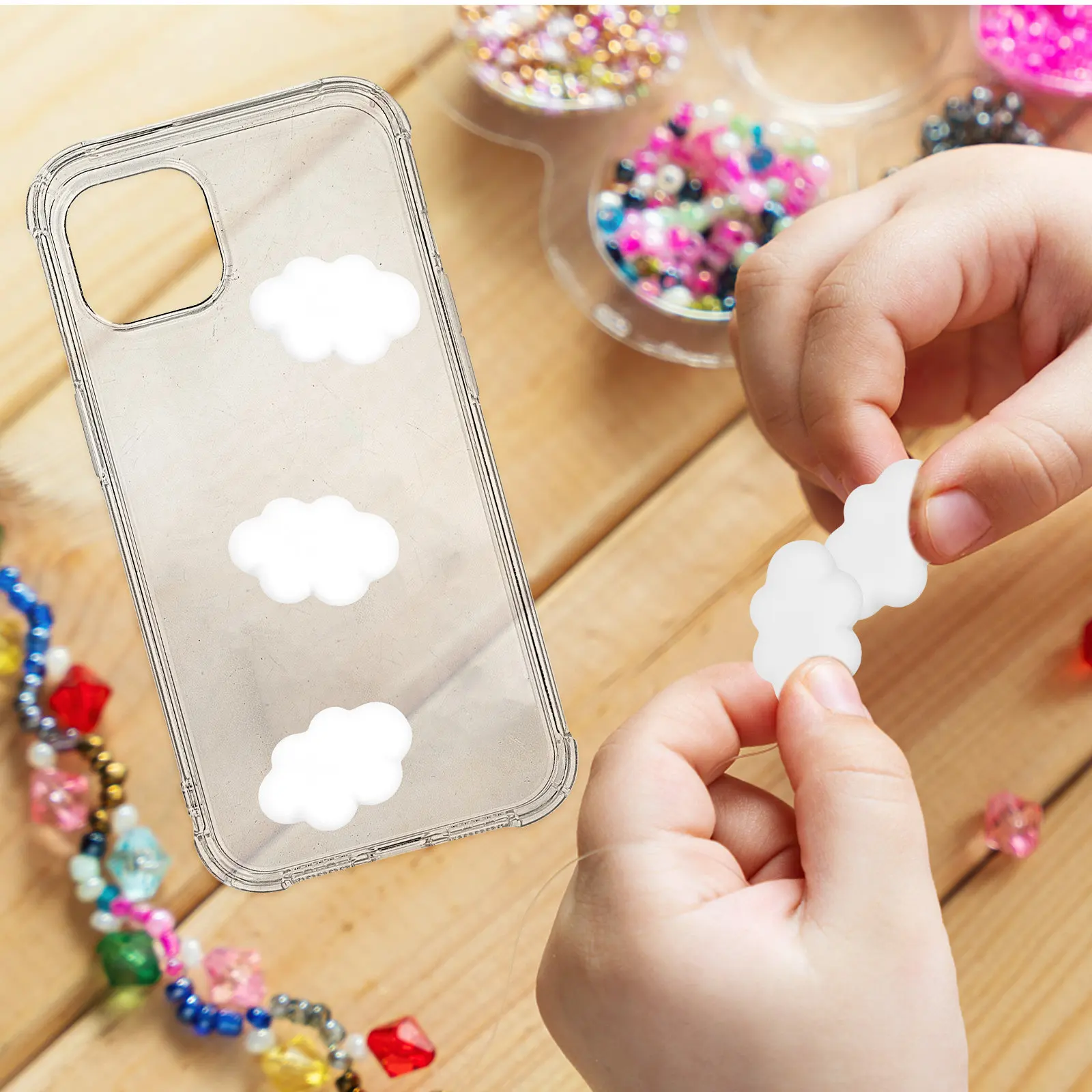 100Pcs 전화 쉘 DIY 액세서리 수지 구름 장식 장식품 핸드폰 연필 케이스 공예 재료 화이트