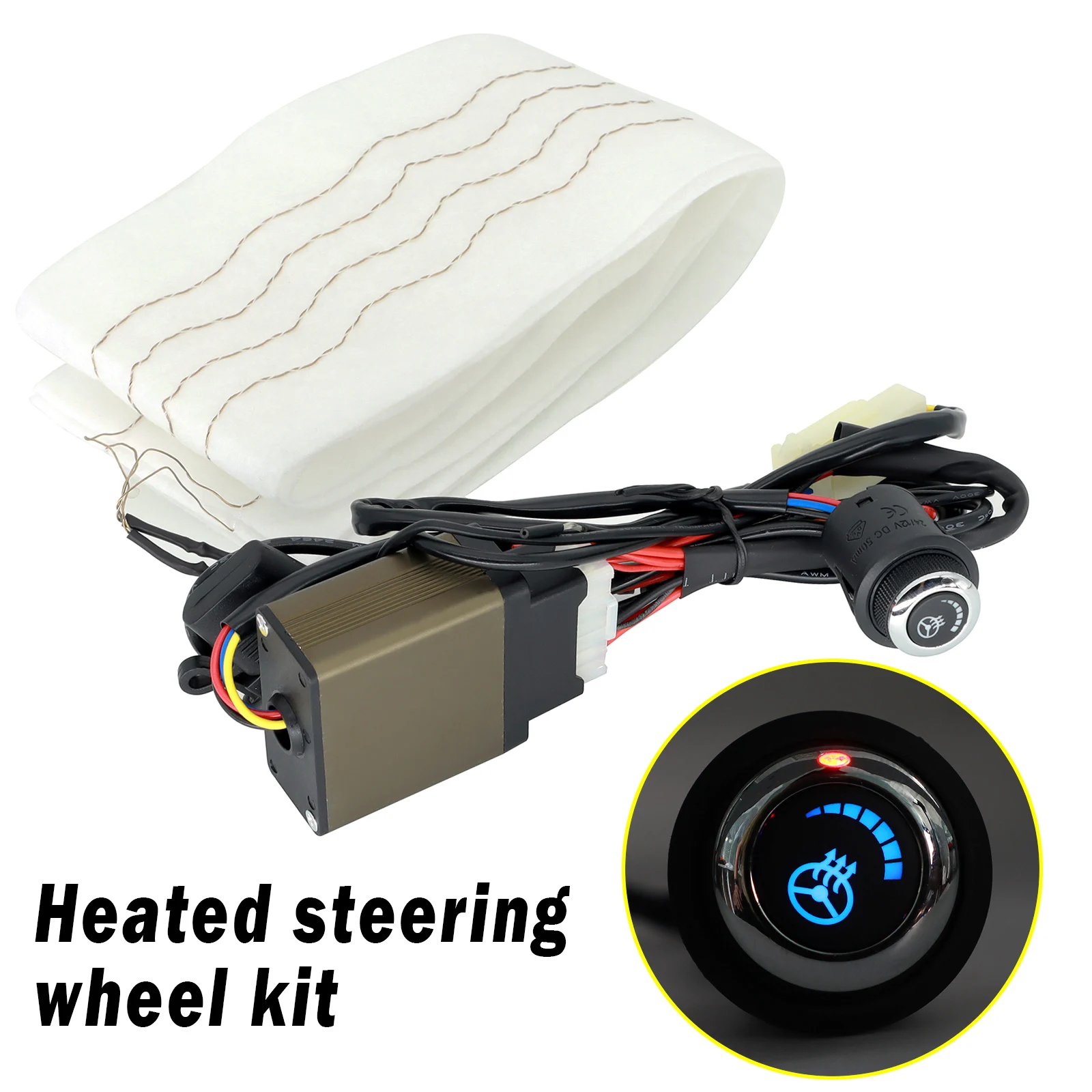 Winter Car Heated Steering Wheel Cover DIY Kit Auto Heater Pad Universal Round Switch Hand Warmer Accessories VAN Truck SUV
