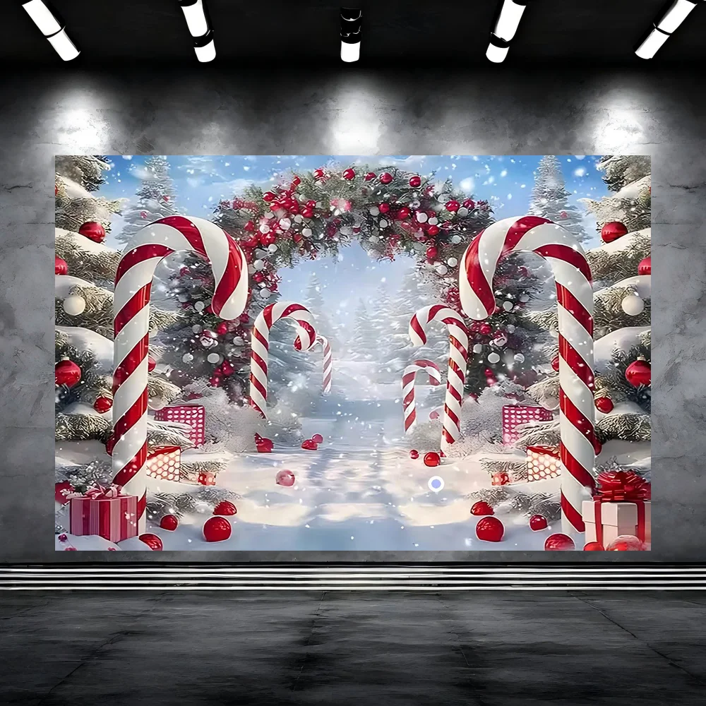 1PC Christmas party background banner with Christmas tree and Christmas candy designs, suitable for shooting props