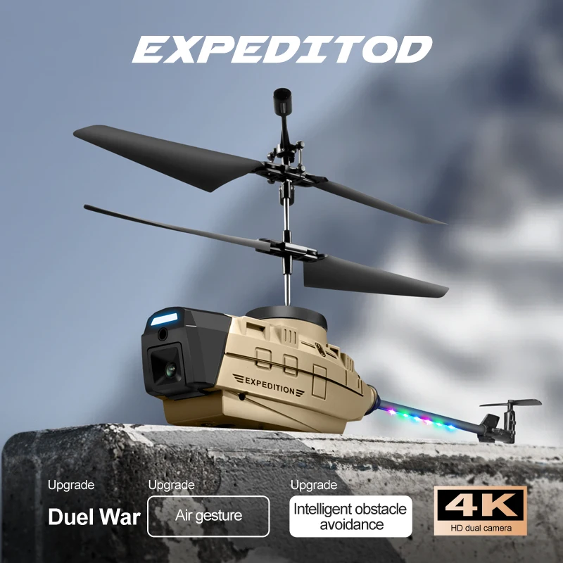 New KY202 RC Mini Helicopter Drone 4K Dual Camera Obstacle Avoidance Air Gesture Intelligent Hover LED Light Toys Gift Boys