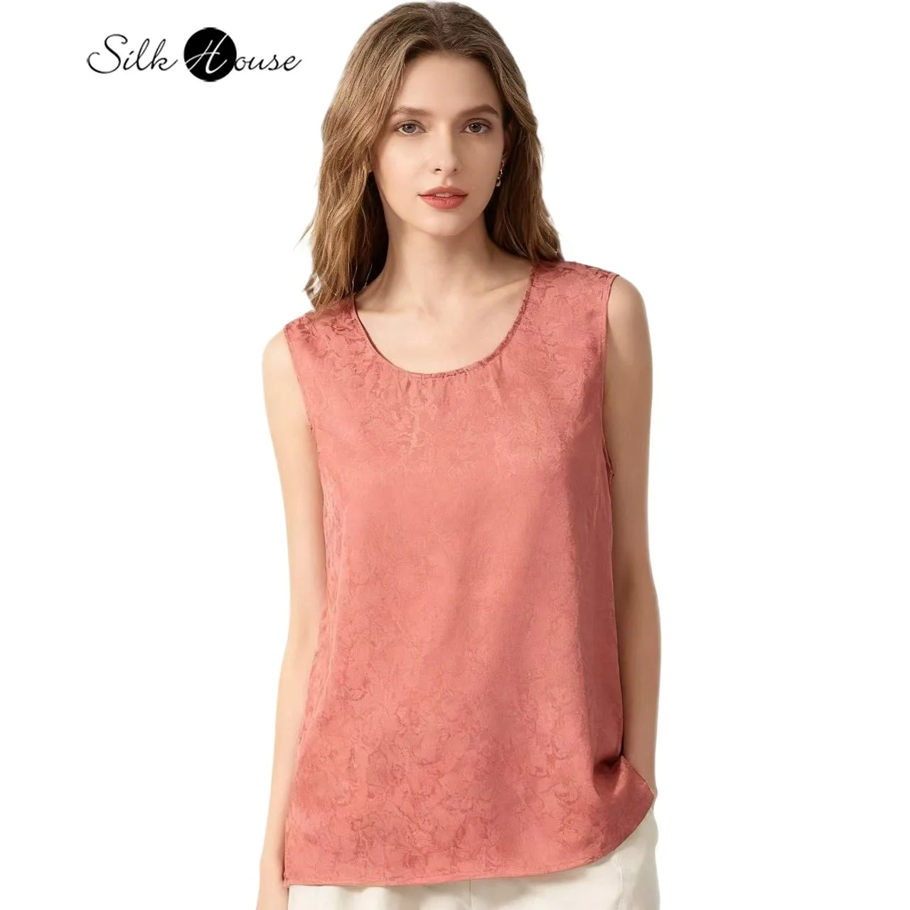 2025 Women's Casual New Double Color Double Sided Wear 100%Natural Mulberry Silk Fragrant Cloud Yarn Round Neck Fashion Tank Top