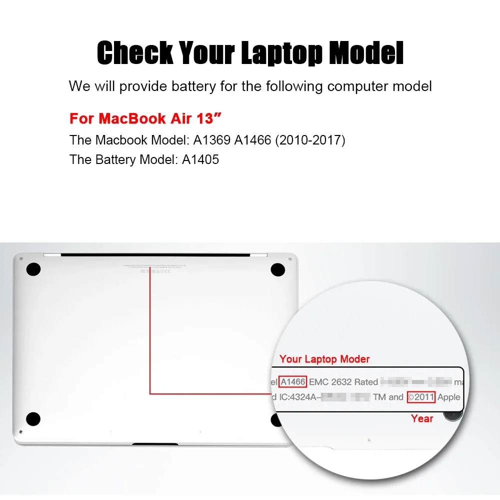 SKOWER 7.2V 55Wh A1405 Laptop Battery For Apple Macbook Air 13