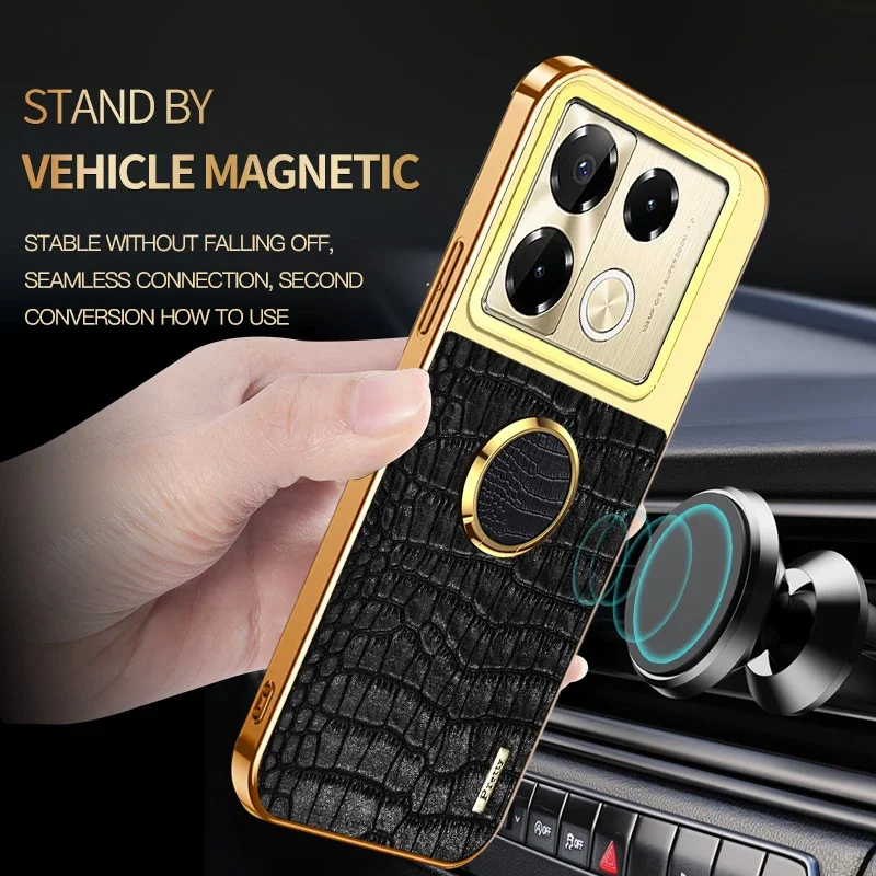Per Infinix Note 40 Pro Plus 4G 5G Custodia per telefono con supporto ad anello magnetico Custodie con cover posteriore morbida in silicone in pelle con texture coccodrillo