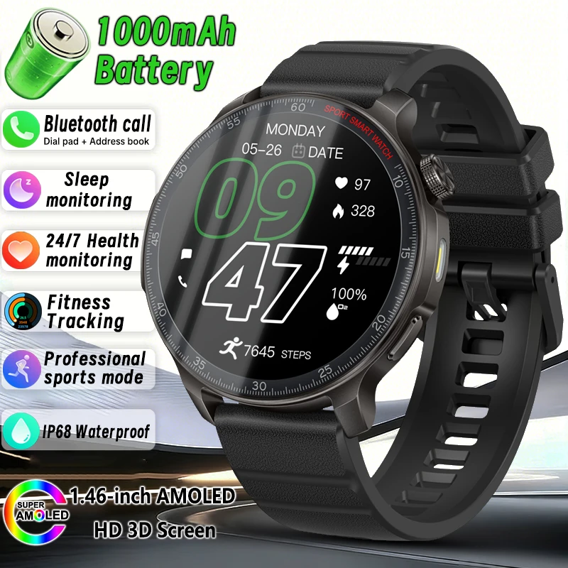 New 1000mAh Battery SmartWatch Men Outdoors Fitness Heart Rate Sleep Sports Run Tracker IP68 Waterproof Decibel Meter Smartwatch