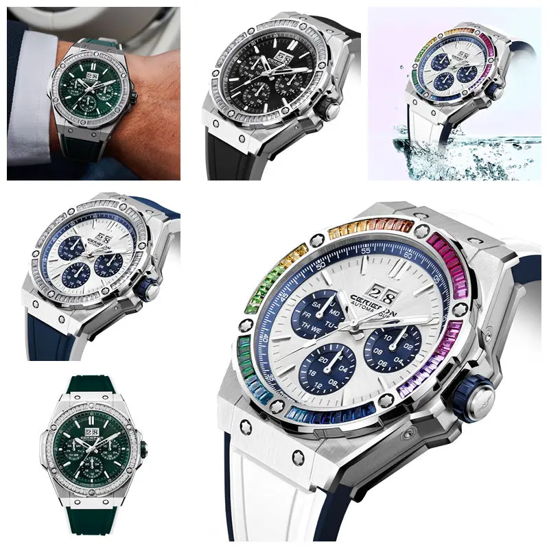 Rainbow Circle Men's Automatic Watch Multi-function Men's Watch 100m Waterproof Business Men's watch Birthday Gift Men CERIEPON