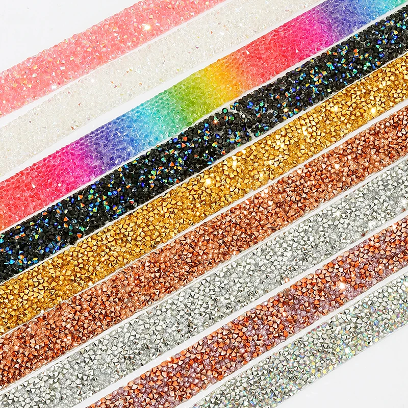 DUCTYSTAL 10/15/20/30/40mm Rhinestone Chain Hot fix Bling Rhinestone Trim Sticker for DIY Crafts Clothing Decoration