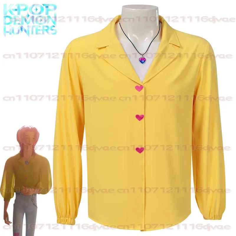 Niños película k-pop Saja niños Romance Cosplay disfraz camisa amarilla fiesta de Halloween cuello en V camisa de manga larga para niños