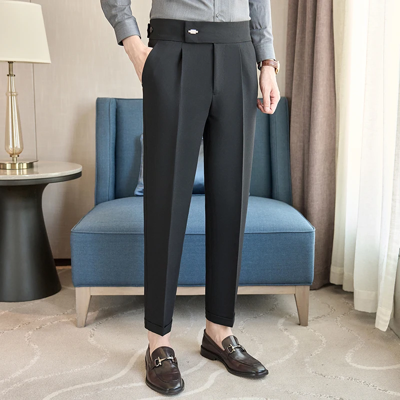 2025秋冬新作 ウエストゴム入り ナポリデザイン スーツパンツ メンズ チョコレートブラウン ファッション 多用途 メンズカジュアルパンツ