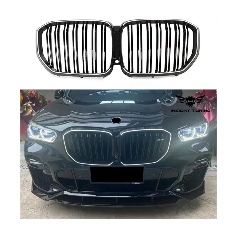 

High Quality 2019+ Front Grill Glossy Black Double Line Led Grille With Light For X5 G05 Car Grills