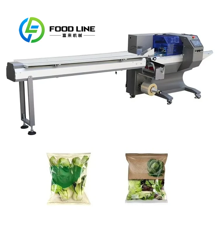 High Speed Pillow Packing Machine Continuous Wrapping For Vegetables Bread Cake Biscuits And Commercial Food Processing