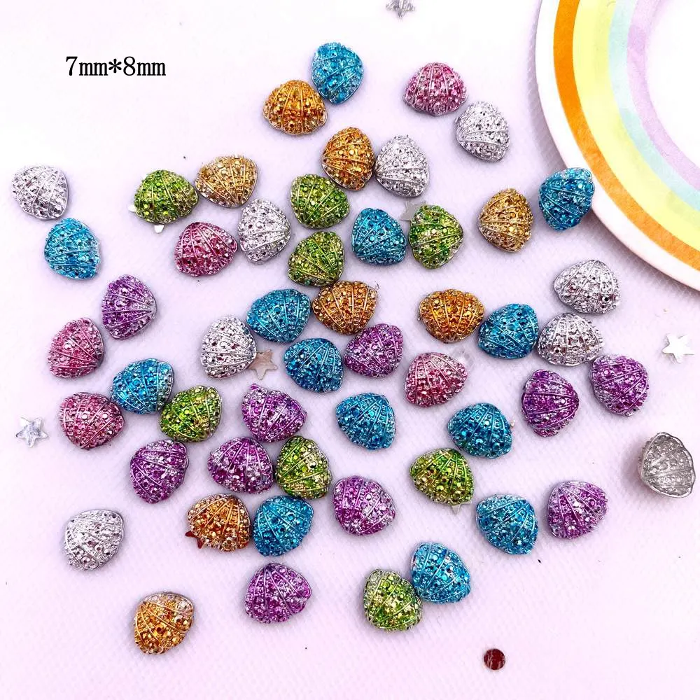 50pcs Resin Colorful Glitter Mini Shell Crystal Gem Flatback Rhinestone Figurines Applique DIY Wedding Scrapbook for Nail Crafts