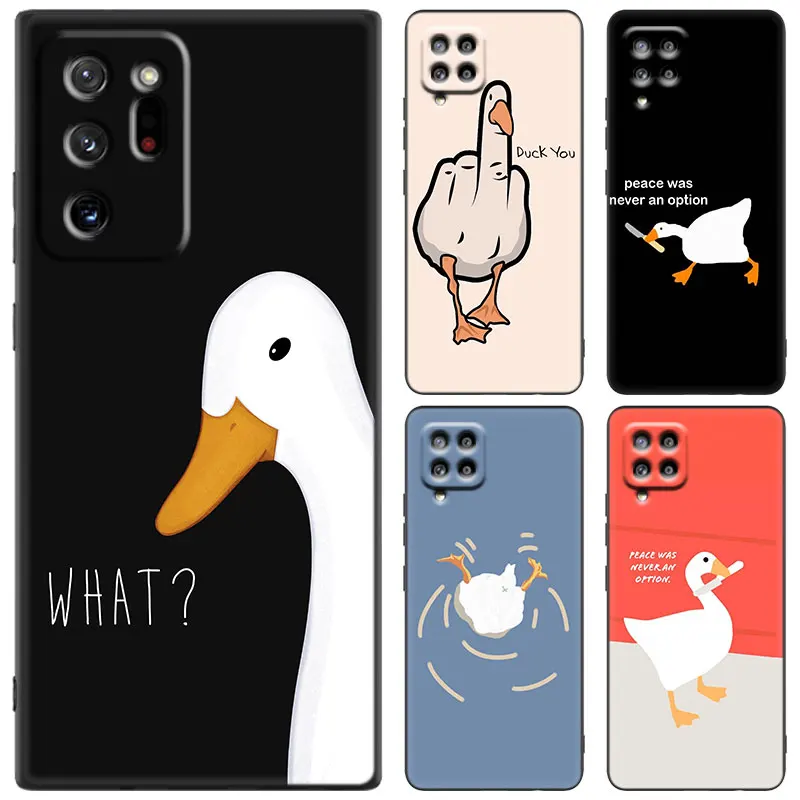 Cartoon Doubt Duck Black Case For Samsung Galaxy M14 M13 M12 M54 M53 M52 M33 M04 M23 Note 10 Plus 20 Ultra A6 A7 2018 A5 2017