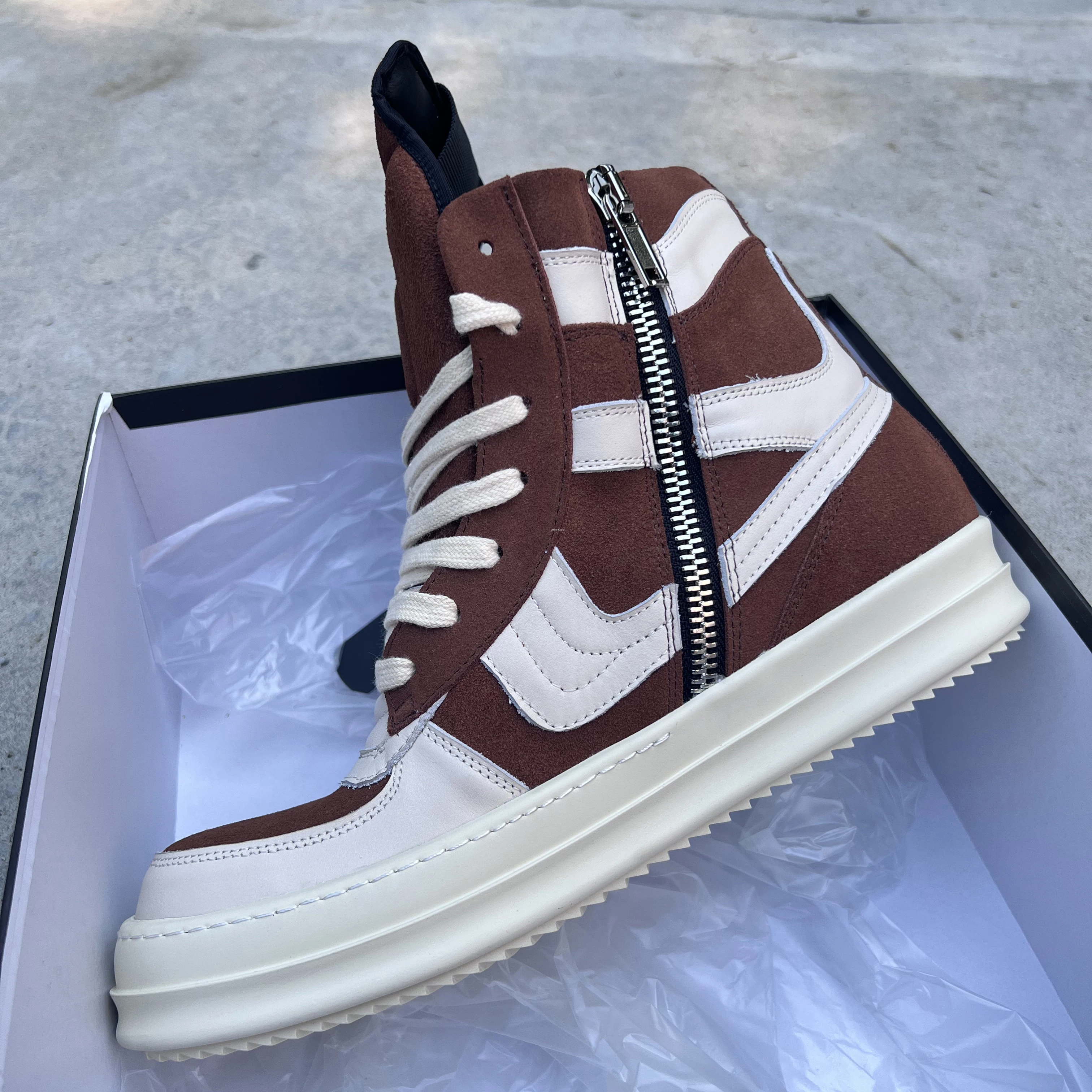 Ricks Casual Men Shoe High Top Women Sneaker Quality Brown Geobasket Cow Suede Zip Luxury Trend owen Big Hook Flat Ankle Boot