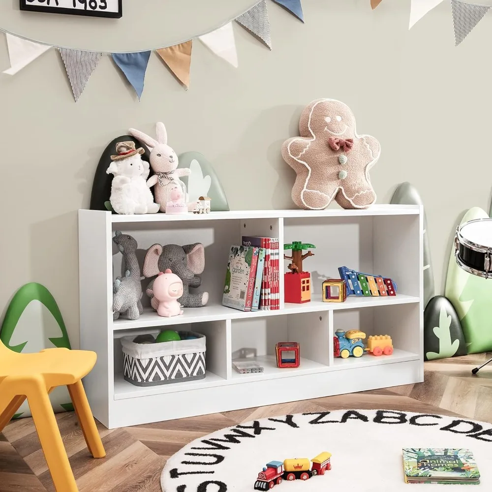 5 Cube Bookcase, Wood Bookshelf with Open Storage Shelves, Modern Display Shelf, Low Bookshelves and Bookcases, Small Boo