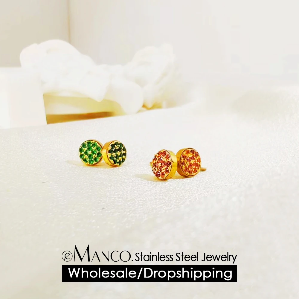 EMANCO  Zirconia Birthstone Earrings 12 Colors Constellation Month Piercing Earrings Stainless Steel Jewelry Anniversary Gift
