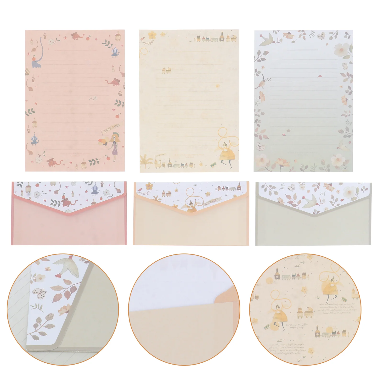 5 Sets/45pcs Flower Printing Envelope and Letter Paper Lovely Writing Stationery Envelopes Kit School Stationery for School (15