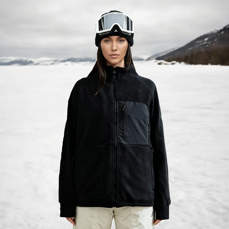 

2026 New Women Skiing Thermal Lining Fleece Zipper Long Sleeve Outdoor Jacket Warm Ski Mid-Layer Unisex Solid Pocket Jackets
