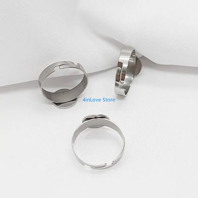 T4MD 10 قطعة حلقات من الفولاذ المقاوم للصدأ قواعد متينة من الفولاذ المقاوم للصدأ حلقات قابلة للتعديل يتصاعد لصياغة مجوهرات فريدة #2