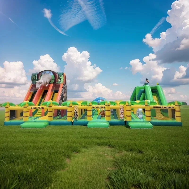Custom Large Outdoor Dinosaur Jungle Castle Slide Inflatable Playground Kids Bouncer Amusement Park