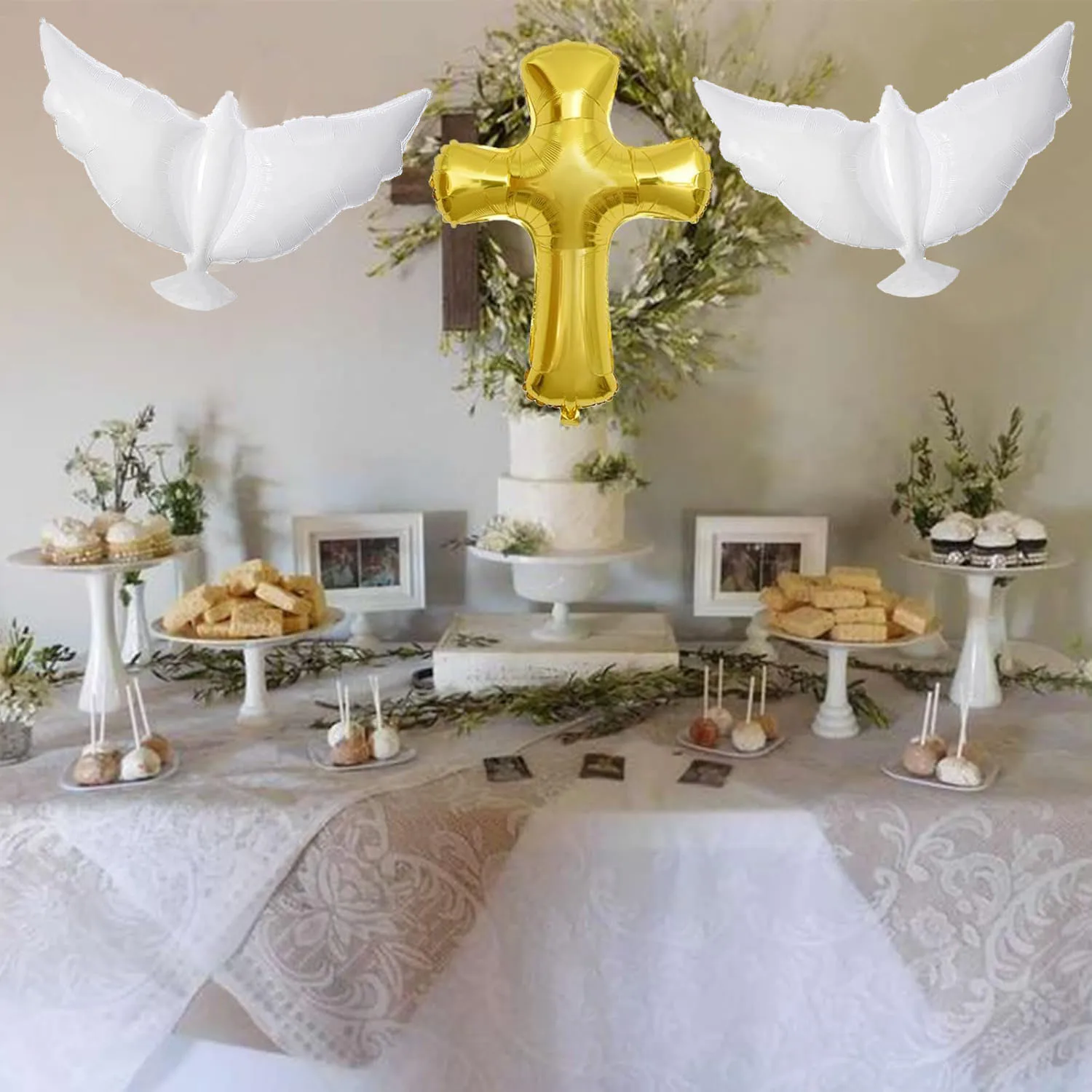 3/1Pcs White Doves Gold Cross Foil Balloons Baptism Balloons for First Communion God Bless Christening Memorial Wedding Birthday